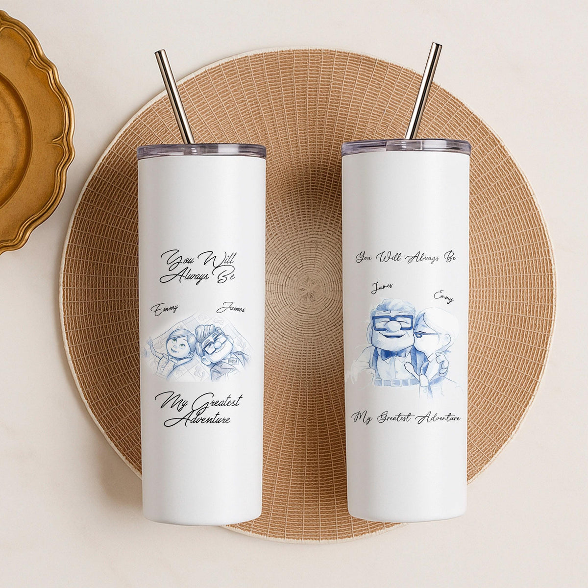 Personalized Adventure Tumbler, Custom Couple Travel Mug, Stainless Steel (20oz)