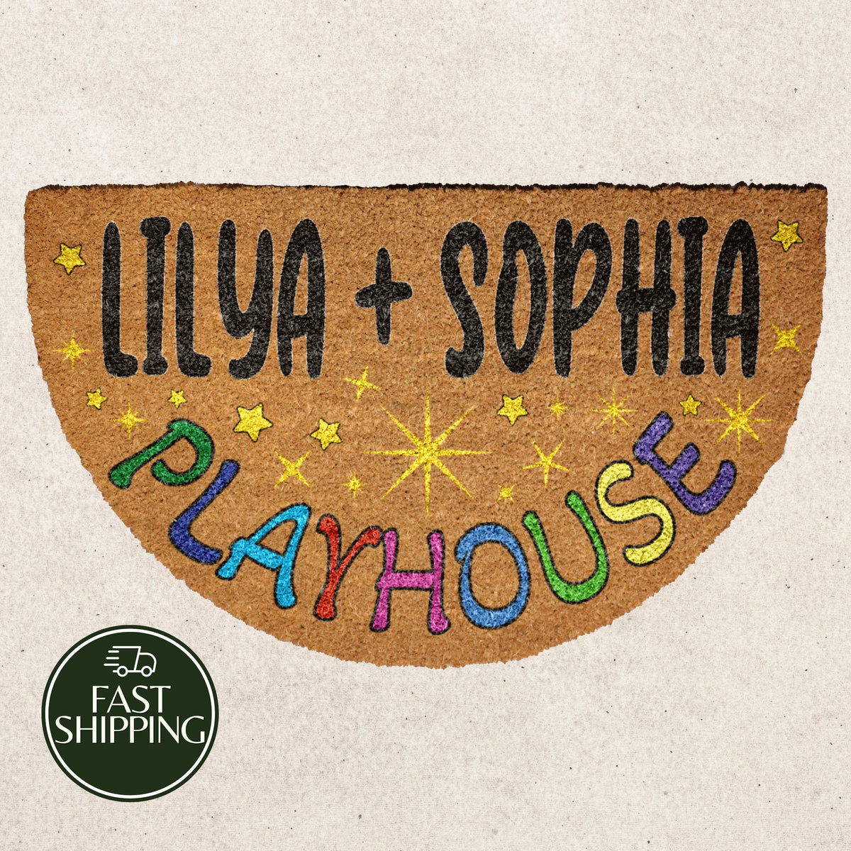 Custom Name Playhouse Welcome Mat, Personalized Kids Playroom Semi Circle Doormat