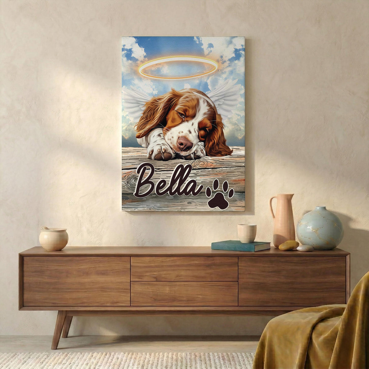 Personalized Pet Memorial Canvas Print, Custom Dog & Cat Angel Wings Wall Art, Pet Loss Sympathy Gift, Customizable Pet Remembrance Artwork