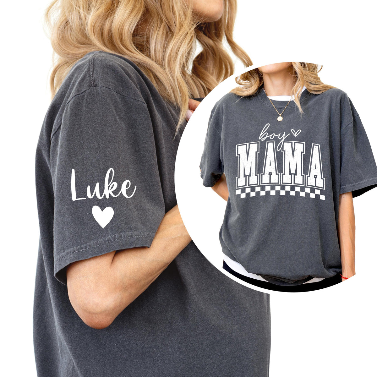 Personalized Boy Mama Shirt with Sleeve Names