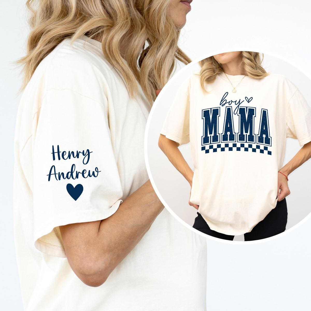 Personalized Boy Mama Shirt with Sleeve Names