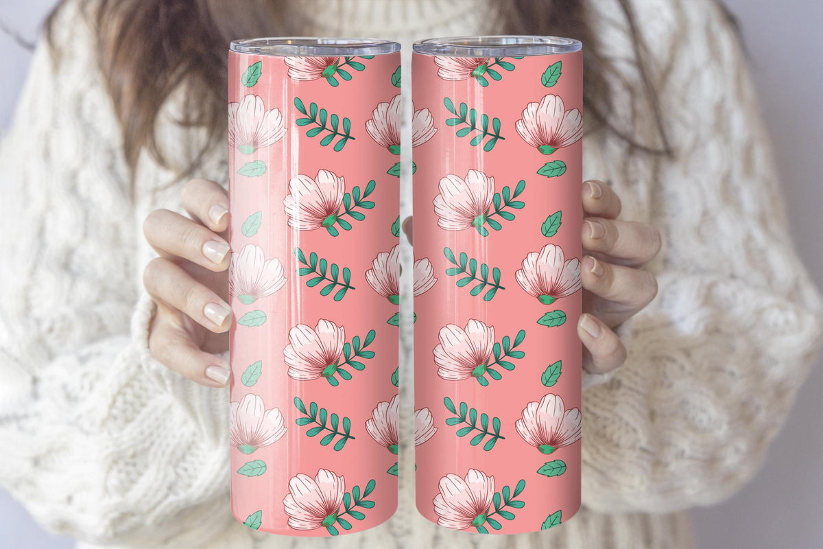 Pink Peony Floral Tumbler with Straw, Aesthetic Flower Pattern Travel Cup