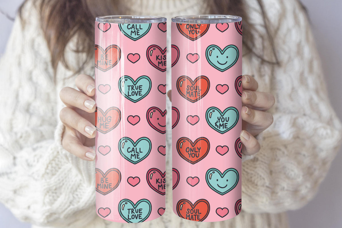 Love Hearts Pattern Insulated Cup, Soul Mate Tumbler With Straw