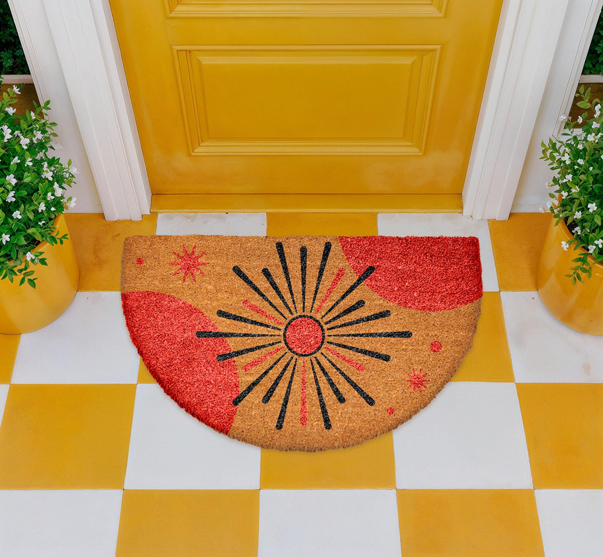Boho Starburst Doormat, Mid Century Modern Coir Doormat, Retro Welcome Entrance Rug