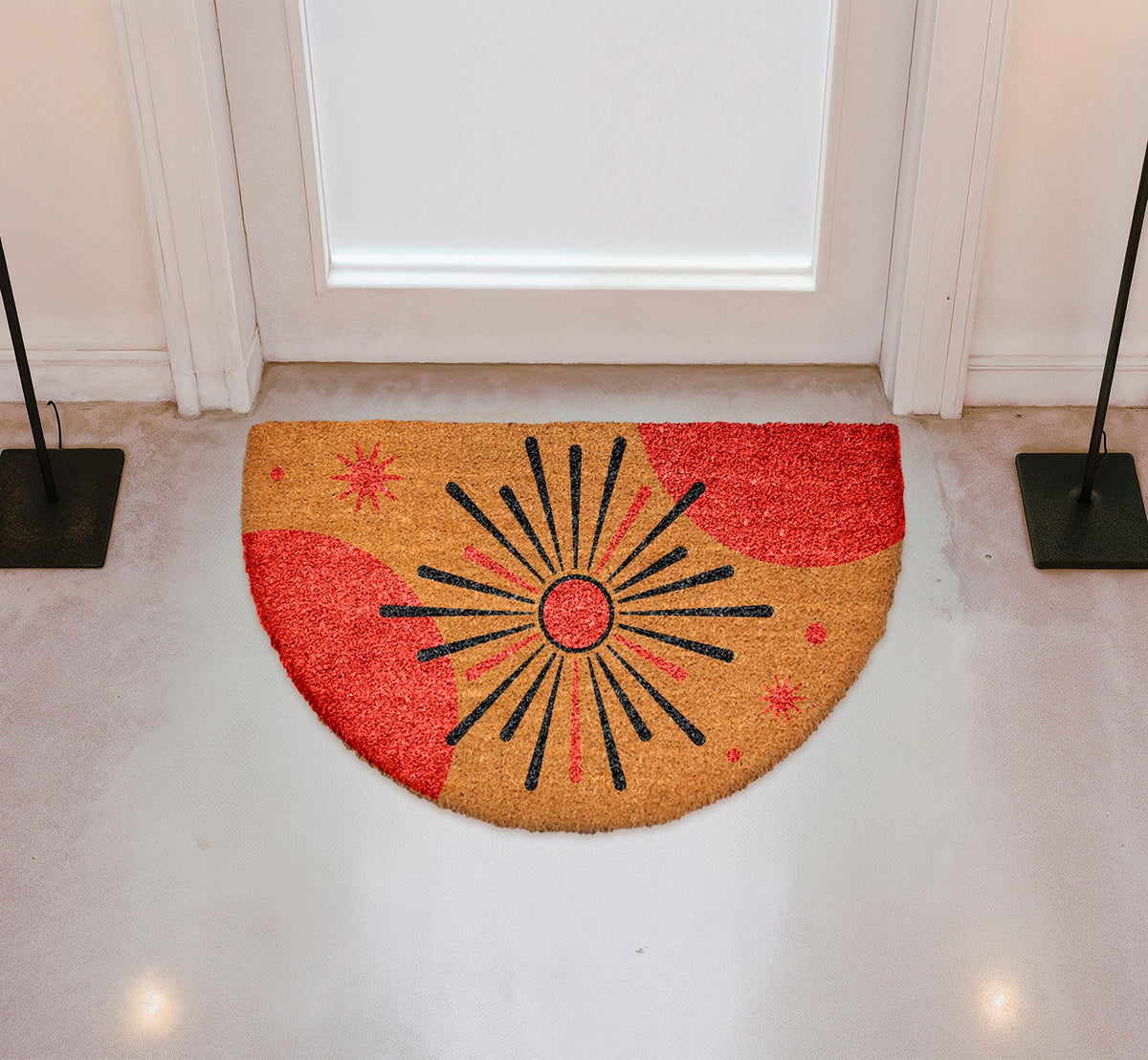 Boho Starburst Doormat, Mid Century Modern Coir Doormat, Retro Welcome Entrance Rug