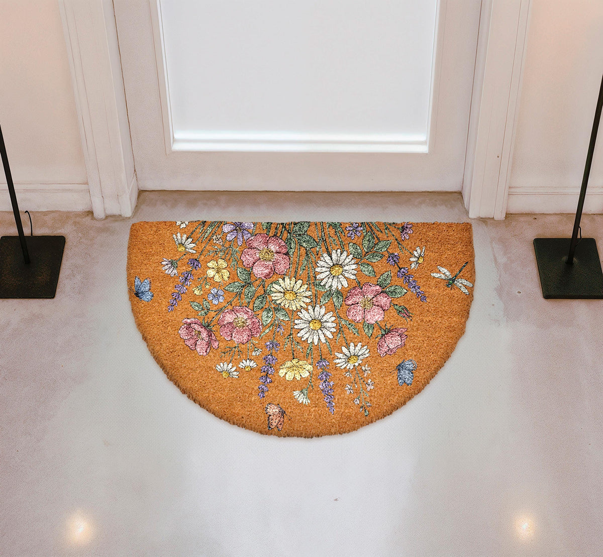 Spring Flowers Welcome Coir Doormat, Spring Blossom Home Decor, Floral Front Door Mat