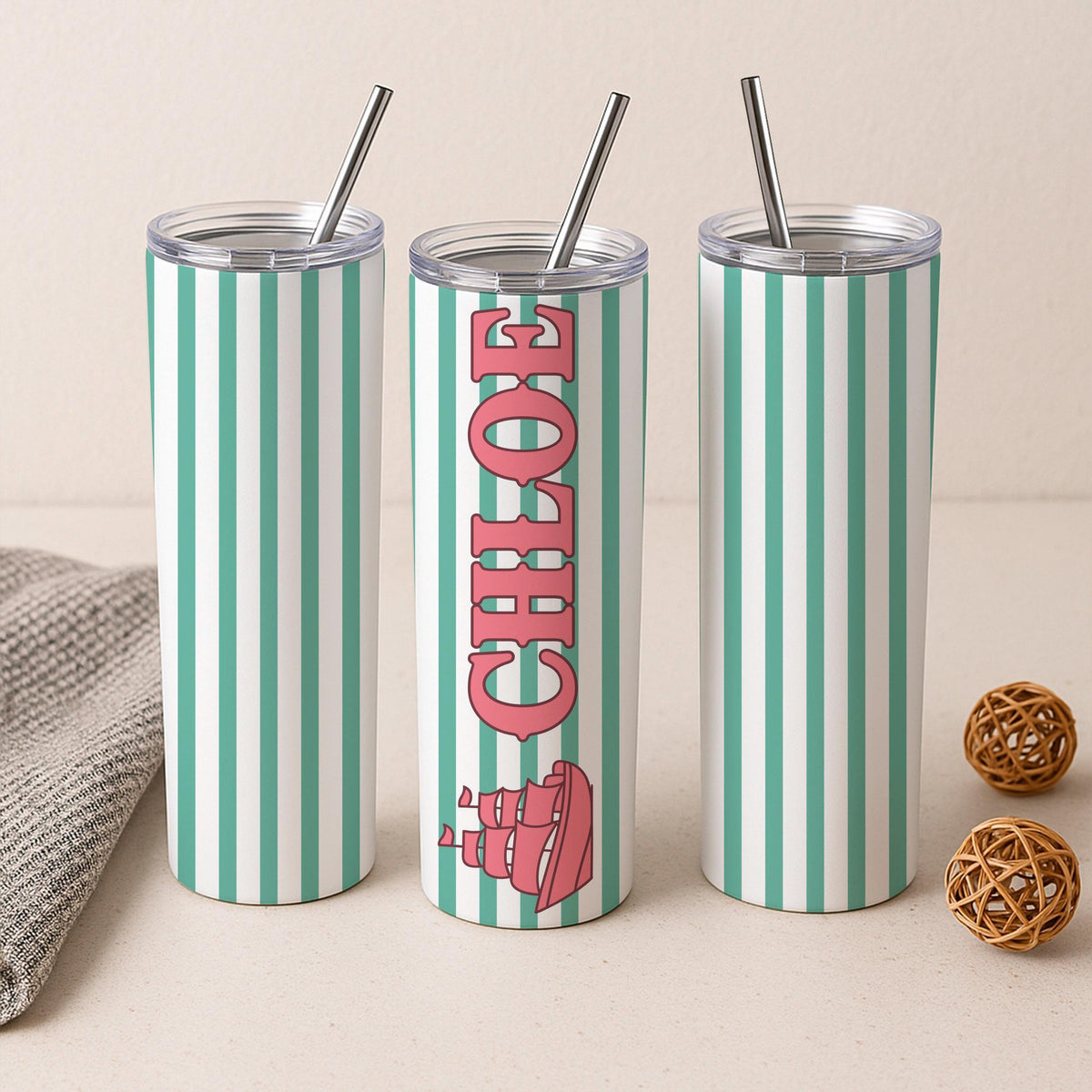 Personalized 20oz Skinny Tumbler, Custom Name Insulated Travel Mug, Stainless Steel Gift