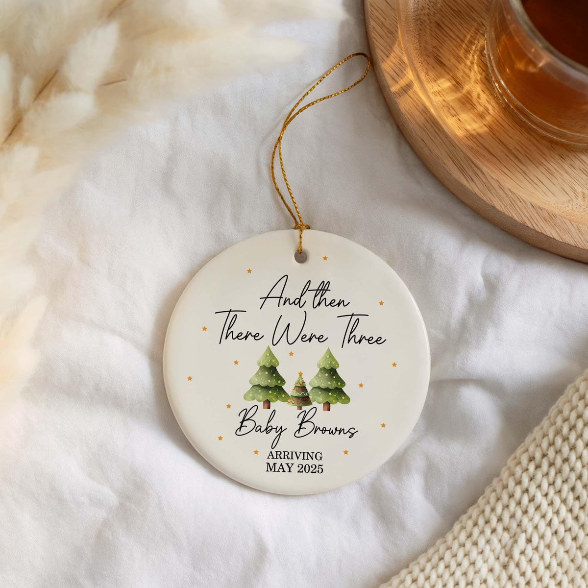 And Then There Were Three Ornament, Pregnancy Announcement Ornament, Baby Coming Soon Ornament