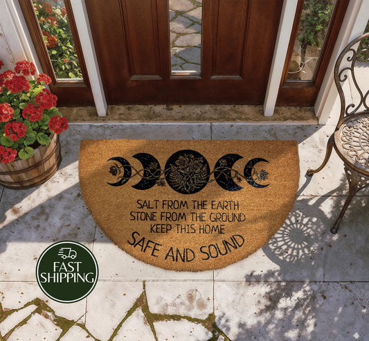 Salt From The Earth Welcome Mat, Celestial Moon Phases Blessing Doormat