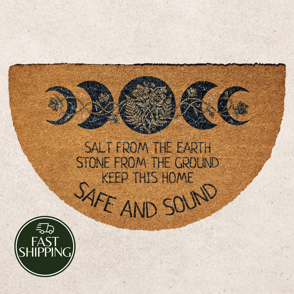 Salt From The Earth Welcome Mat, Celestial Moon Phases Blessing Doormat