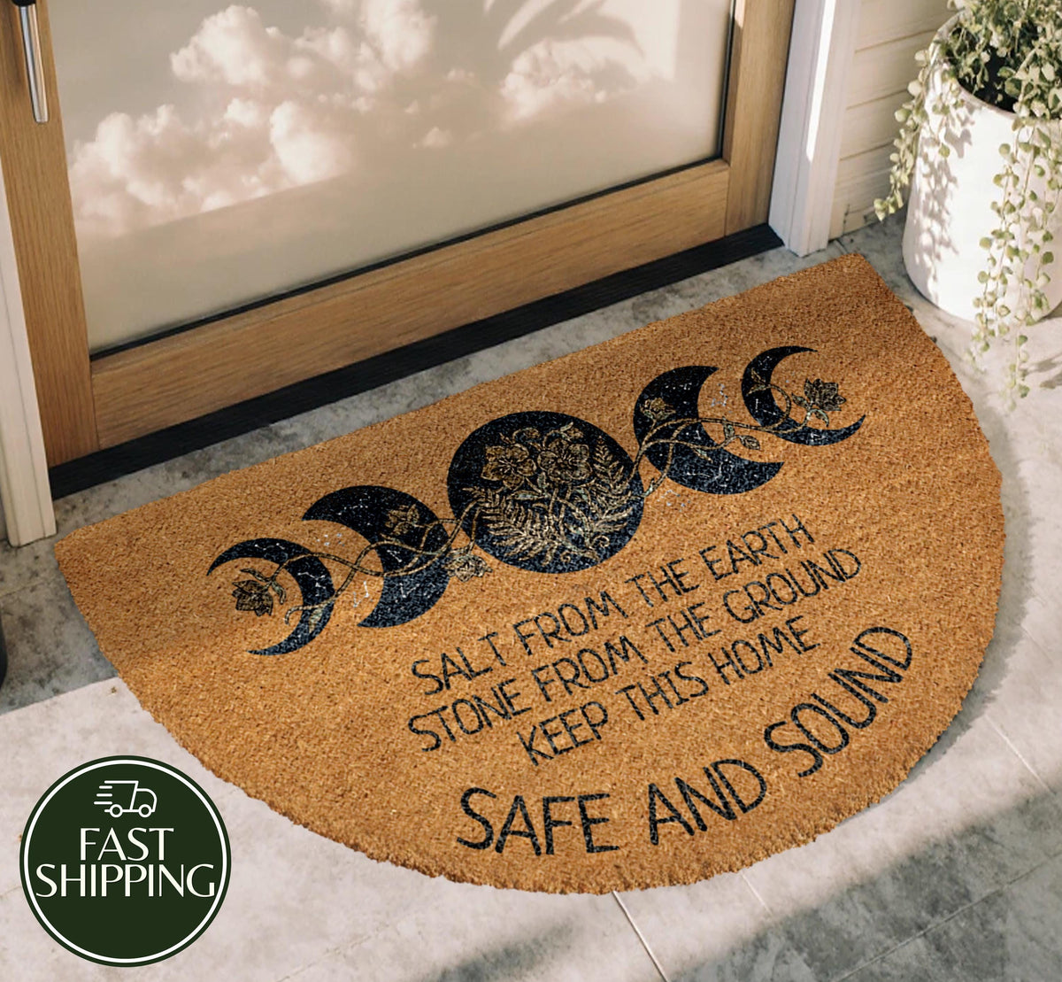 Salt From The Earth Welcome Mat, Celestial Moon Phases Blessing Doormat