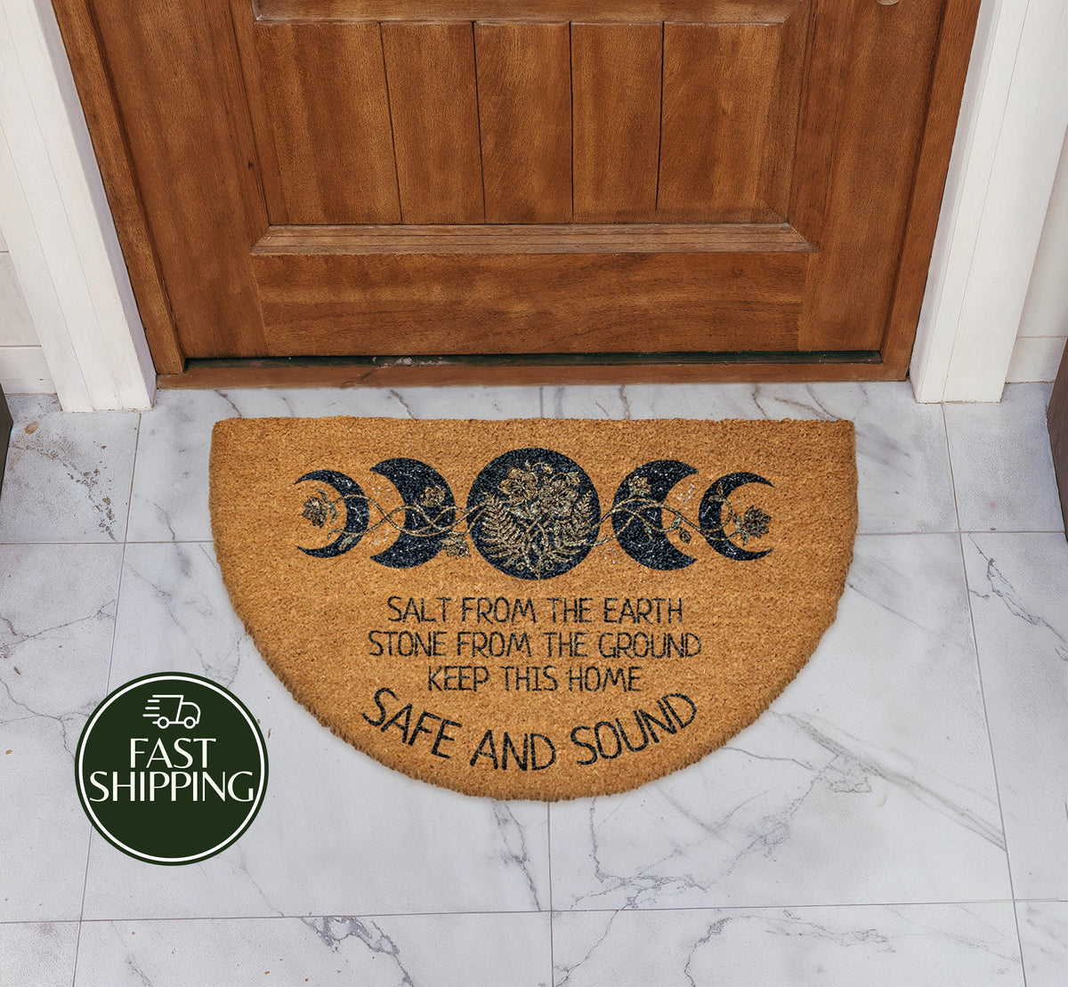 Salt From The Earth Welcome Mat, Celestial Moon Phases Blessing Doormat