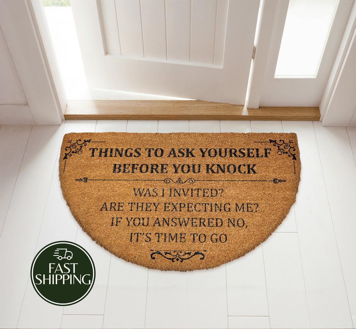 Things To Ask Yourself Before You Knock Doormat, Sarcastic Entryway Mat
