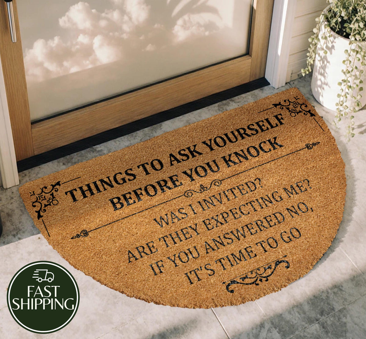 Things To Ask Yourself Before You Knock Doormat, Sarcastic Entryway Mat