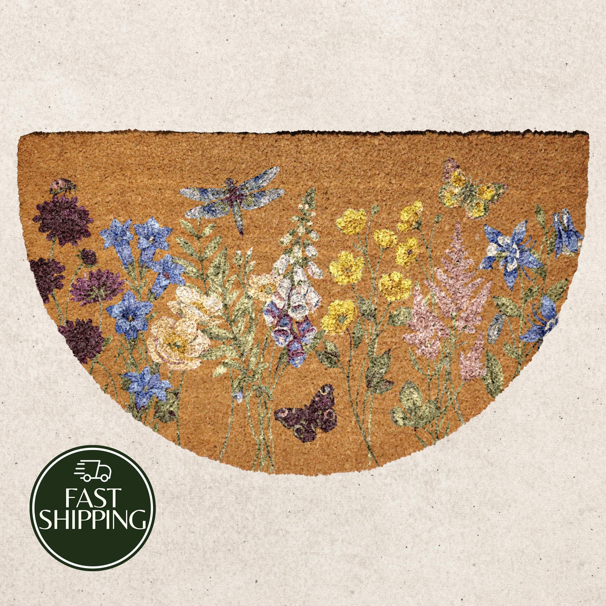 Colorful Wild Flower & Butterfly Doormat, Boho Floral Welcome Mat
