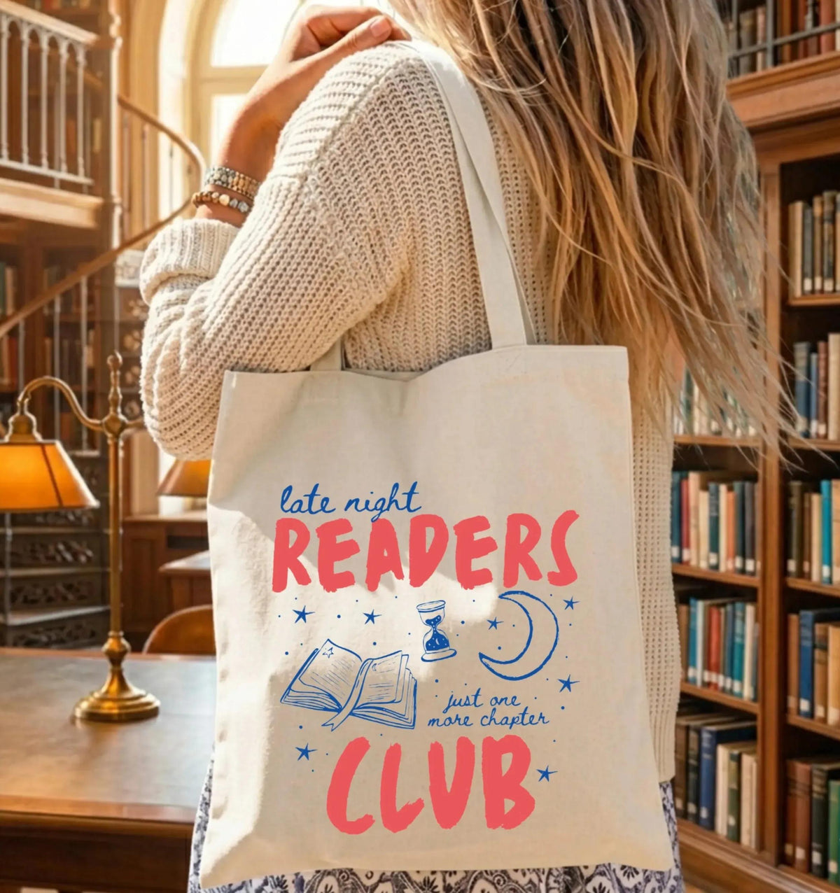 Late Night Readers Tote Bag, Bookish Tote Bag, Canvas Book Lover Gift, Bookworm Tote Bag