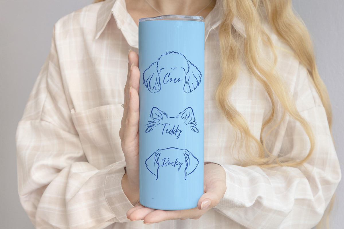 Personalized Dog Ear with Name Tumbler, Custom Pet Names Dog Mom Coffee Cup, Pet Lovers Travel Cup, Colorful Dog Breed Tumbler Gift