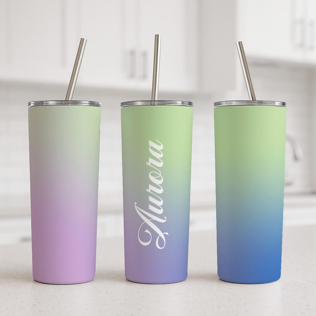 Personalized Gradient Tumbler, Custom Name Stainless Steel Travel Mug (20oz)