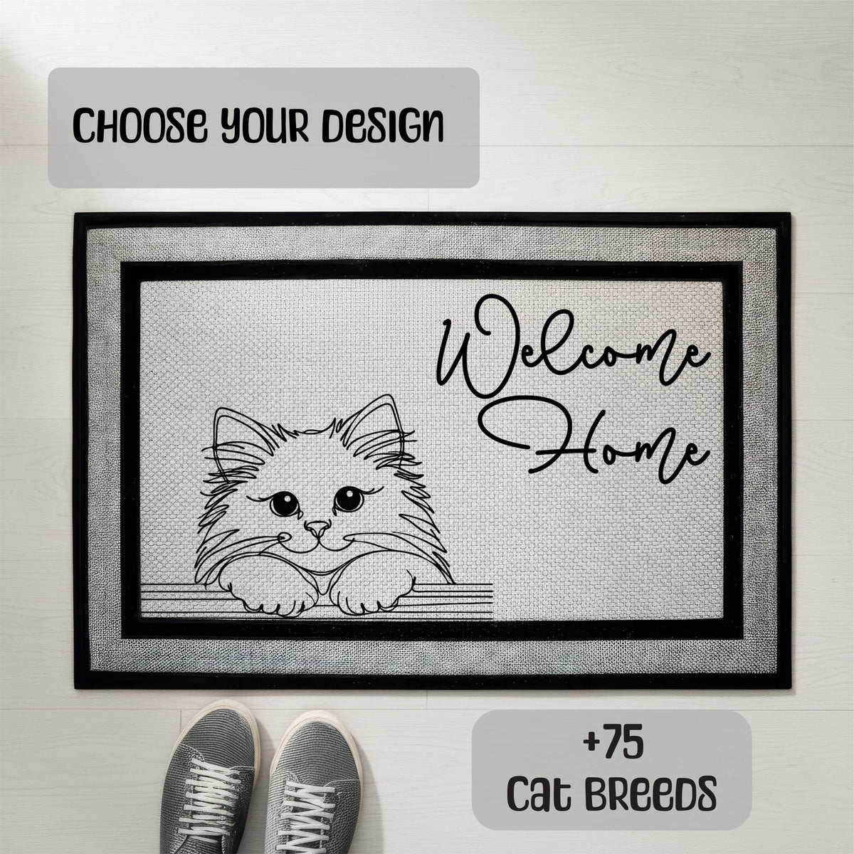 Custom Cat Breed Doormat, Pet Line Art Welcome Mat, Funny Cats Housewarming Gift, Pets Lover Front Porch Rug, New Home Present