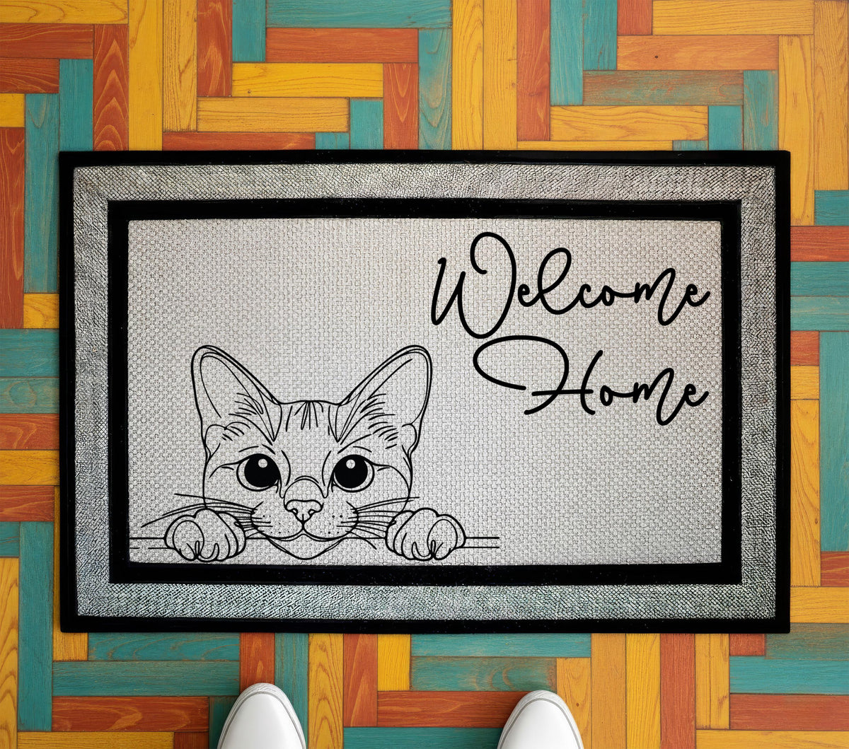 Custom Cat Breed Doormat, Pet Line Art Welcome Mat, Funny Cats Housewarming Gift, Pets Lover Front Porch Rug, New Home Present