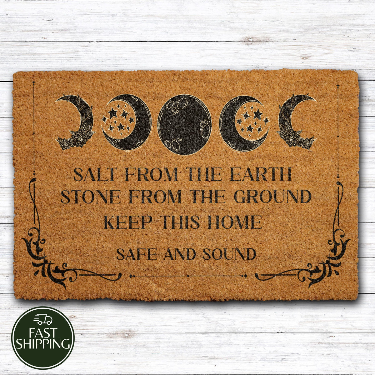 Salt From The Earth Quote Blessing Doormat, Mistic Moon Phase Welcome Mat