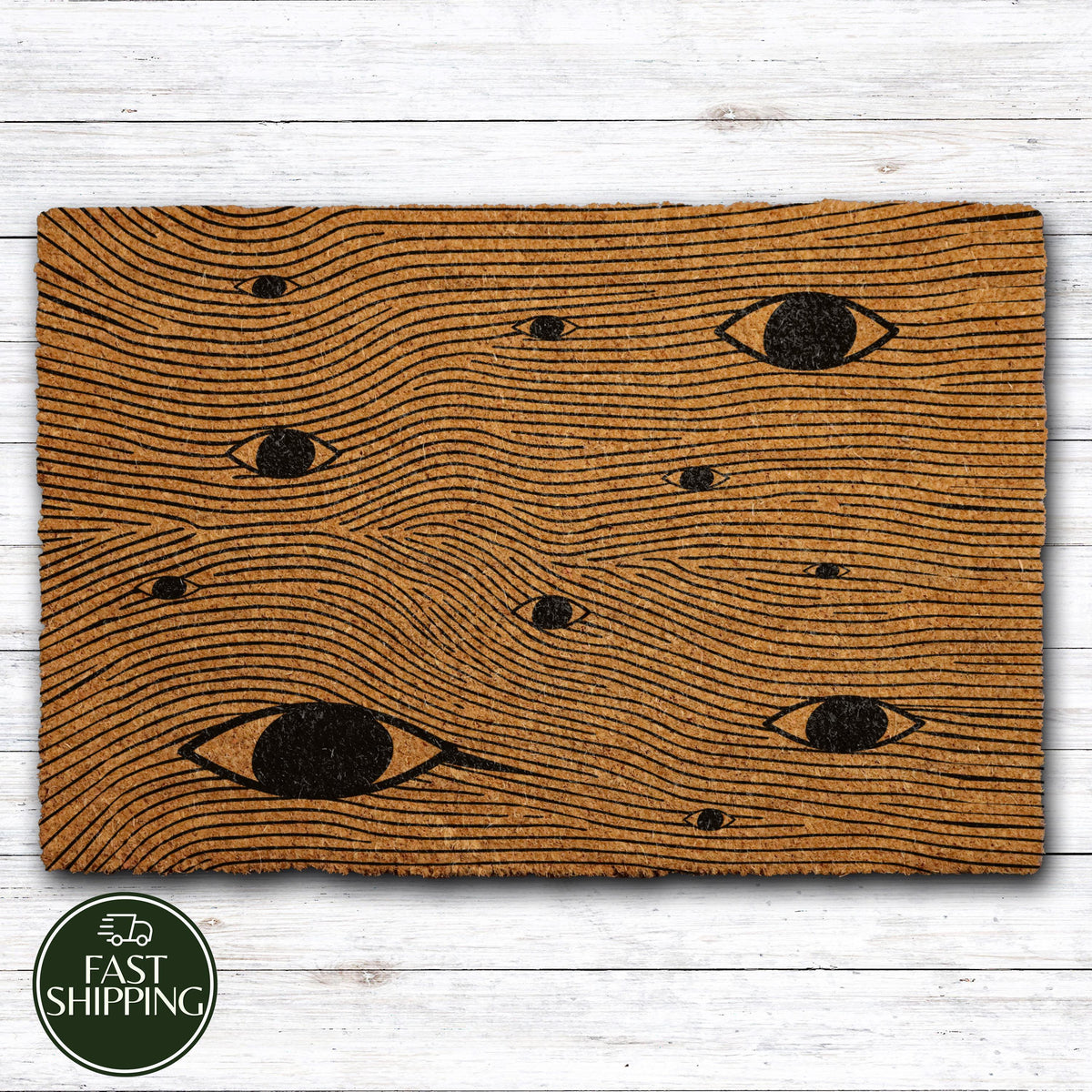 Abstract Eyes Natural Coir Doormat, Mystic All-Seeing Eye Welcome Mat