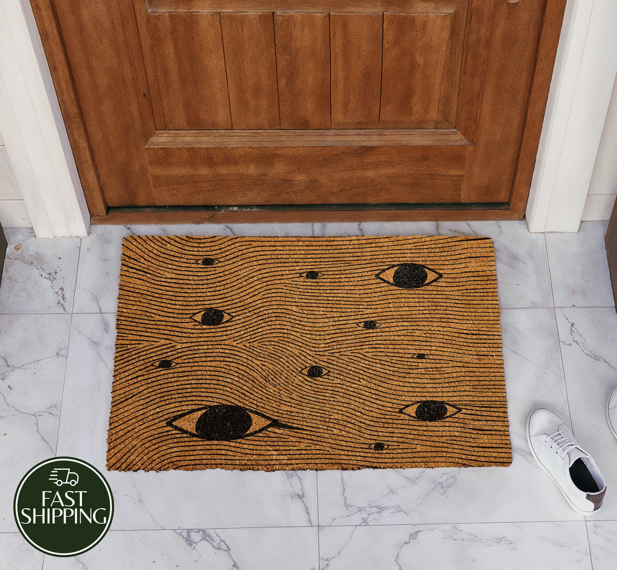 Abstract Eyes Natural Coir Doormat, Mystic All-Seeing Eye Welcome Mat