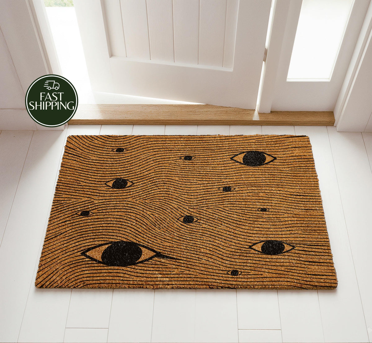 Abstract Eyes Natural Coir Doormat, Mystic All-Seeing Eye Welcome Mat