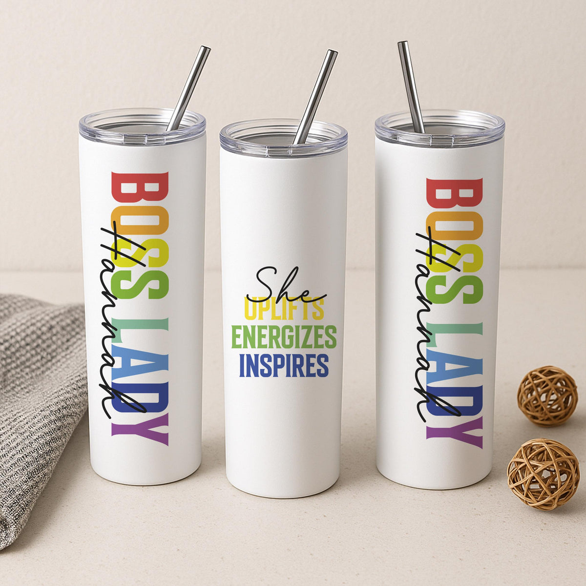 Custom Boss Lady Tumbler, Motivational Stainless Steel Insulated Cup with Straw