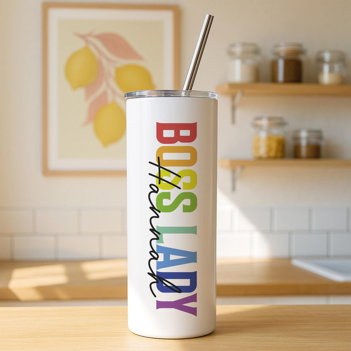 Custom Boss Lady Tumbler, Motivational Stainless Steel Insulated Cup with Straw