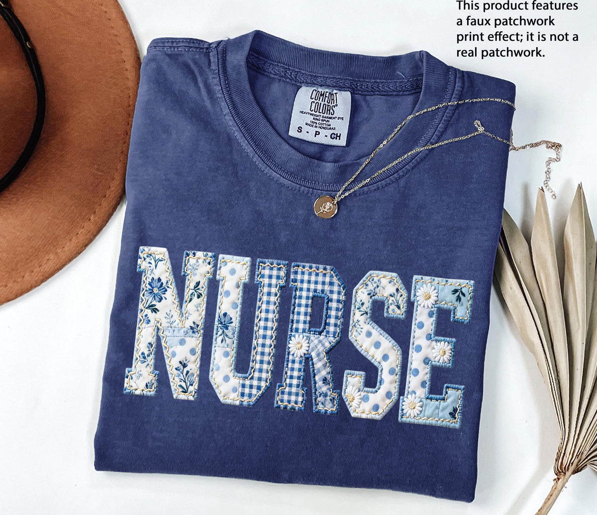 Comfort Colors® Faux Patchwork Nurse T-Shirt, Nurse Graduation Tee, Nurse Week Gift Tee