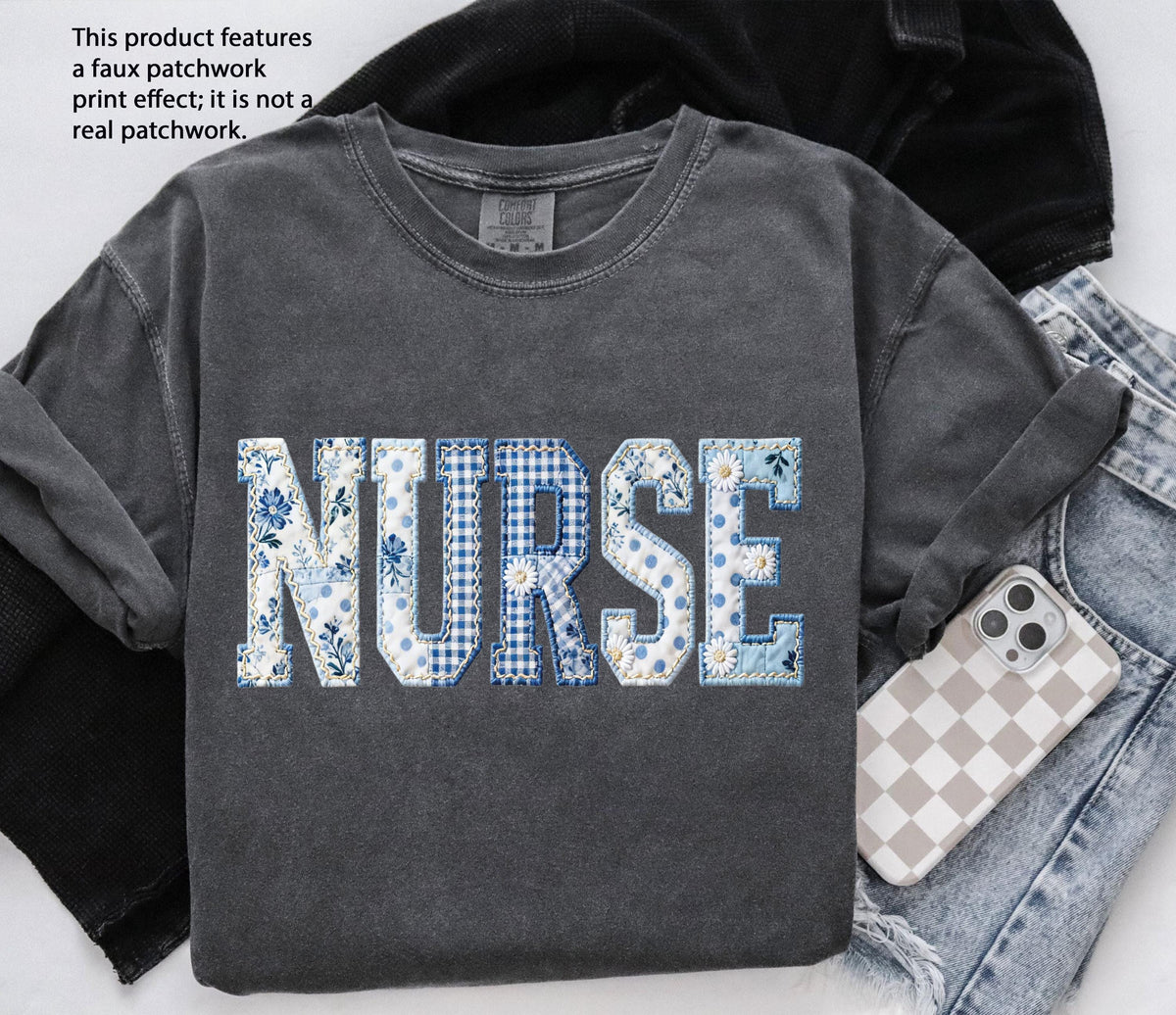 Comfort Colors® Faux Patchwork Nurse T-Shirt, Nurse Graduation Tee, Nurse Week Gift Tee