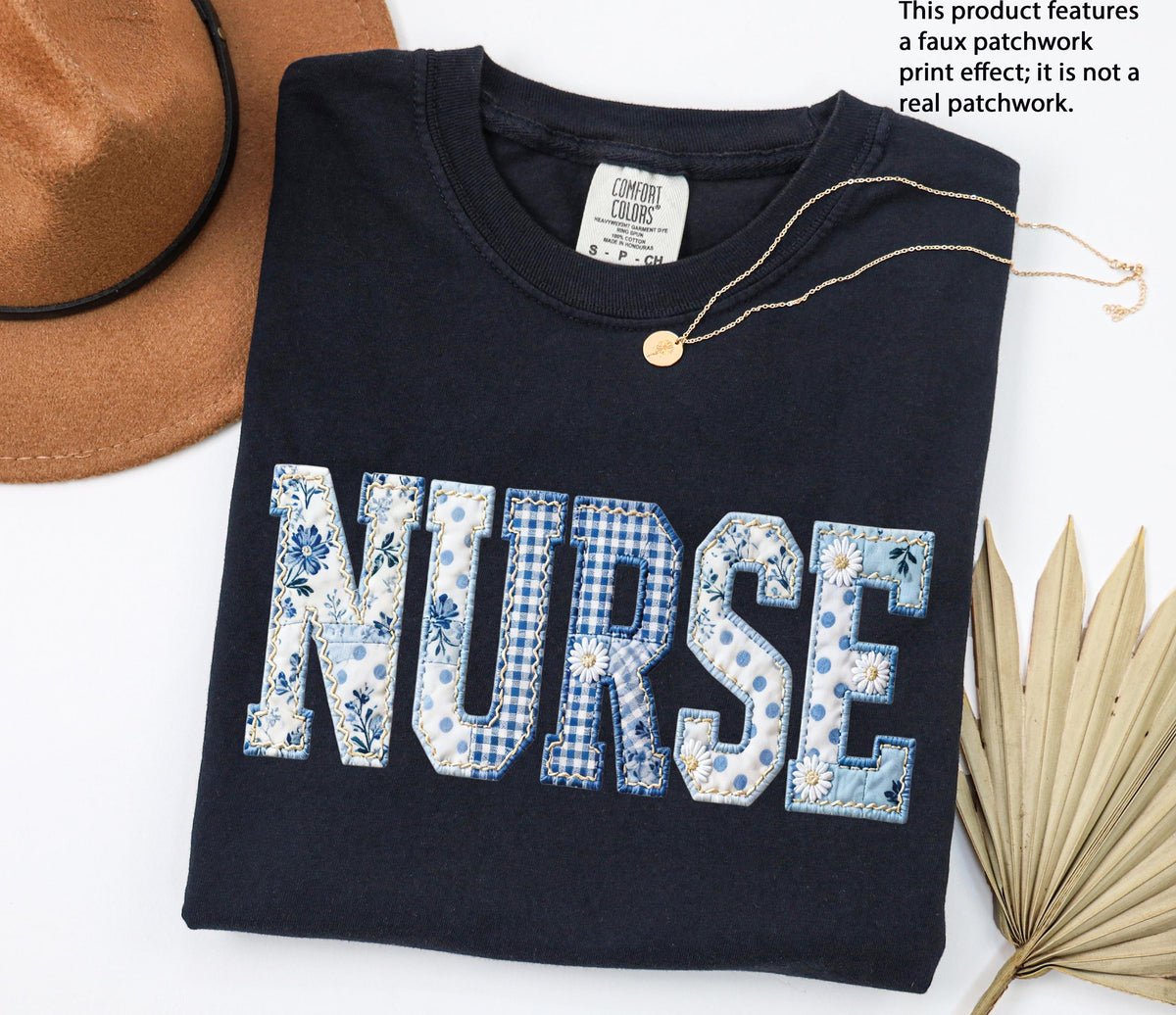 Comfort Colors® Faux Patchwork Nurse T-Shirt, Nurse Graduation Tee, Nurse Week Gift Tee