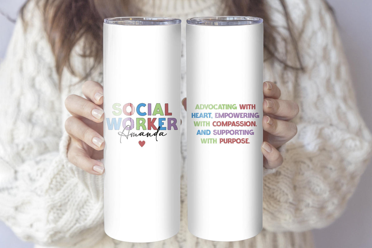 Custom Name Social Worker Coffee Tumbler, Personalized Therapist Cup, Advocate Compassion Gift