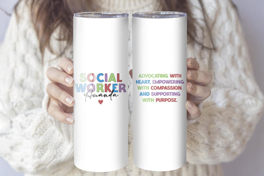 Custom Name Social Worker Coffee Tumbler, Personalized Therapist Cup, Advocate Compassion Gift