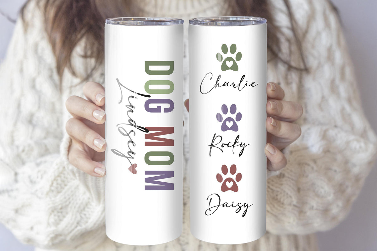 Personalized Dog Mom Coffee Tumbler, Custom Pet Name & Paw Print Insulted Cup, Dog Owner Gift