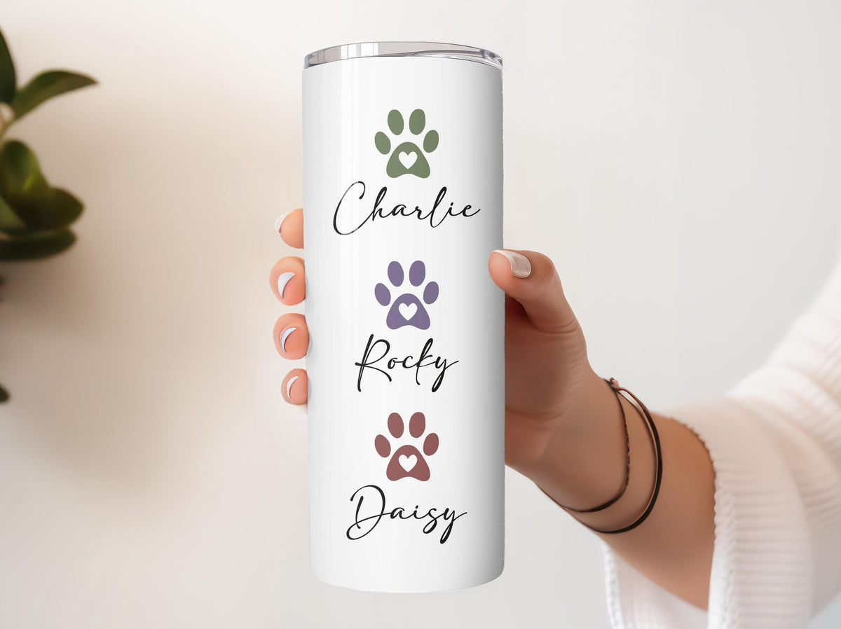 Personalized Dog Mom Coffee Tumbler, Custom Pet Name & Paw Print Insulted Cup, Dog Owner Gift