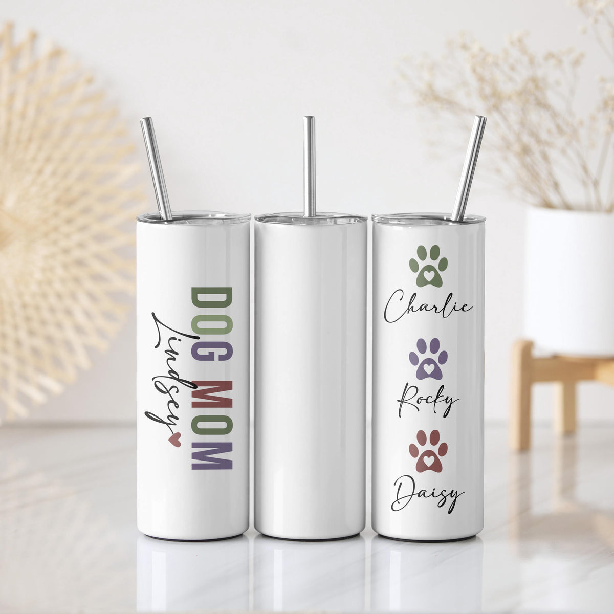 Personalized Dog Mom Coffee Tumbler, Custom Pet Name & Paw Print Insulted Cup, Dog Owner Gift