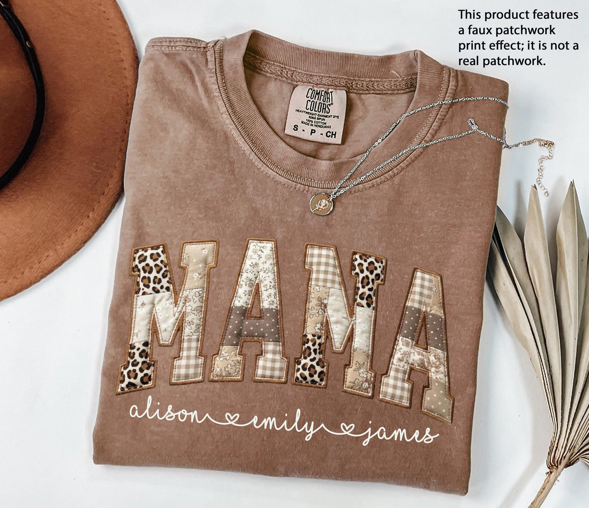 Personalized Leopard Faux Patchwork Mama Shirt