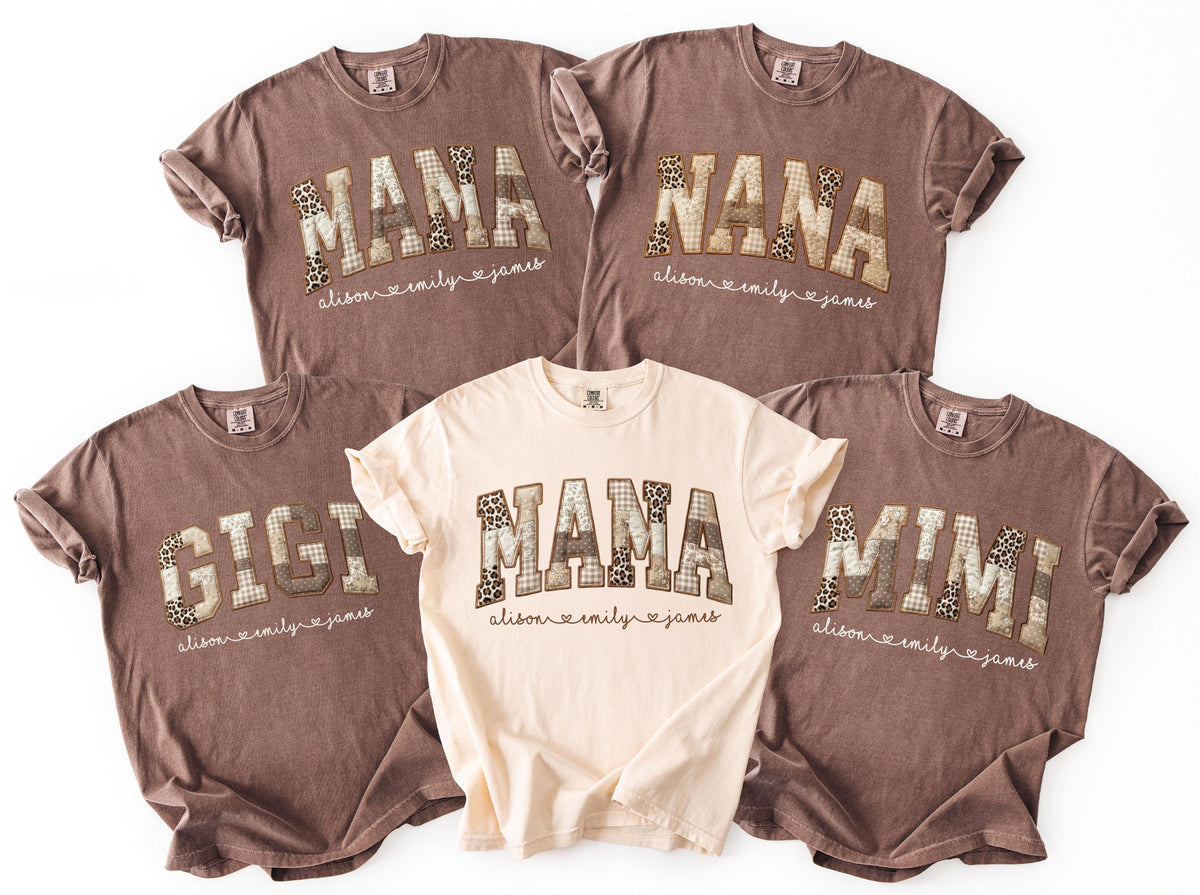 Personalized Leopard Faux Patchwork Mama Shirt