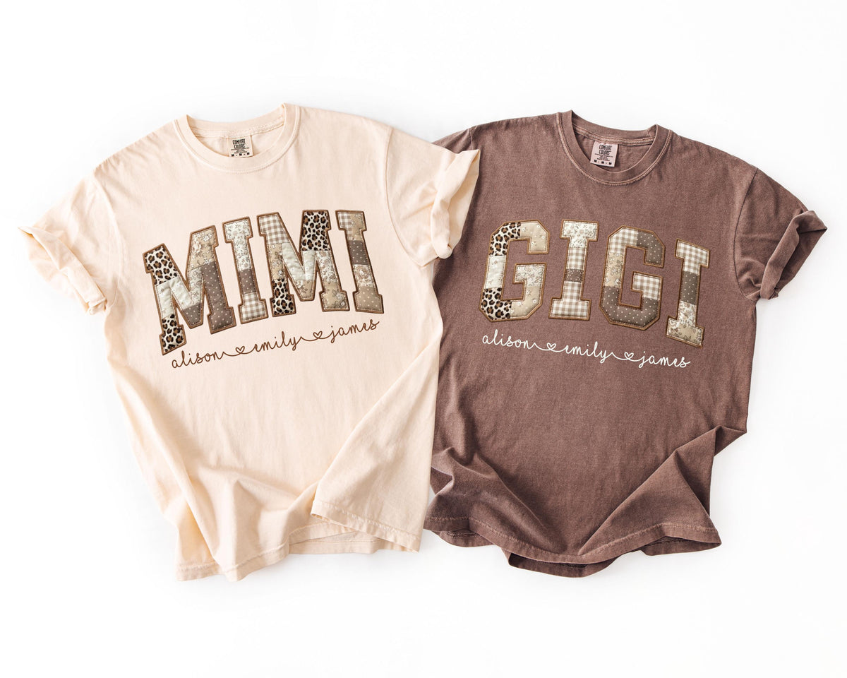 Personalized Leopard Faux Patchwork Mama Shirt