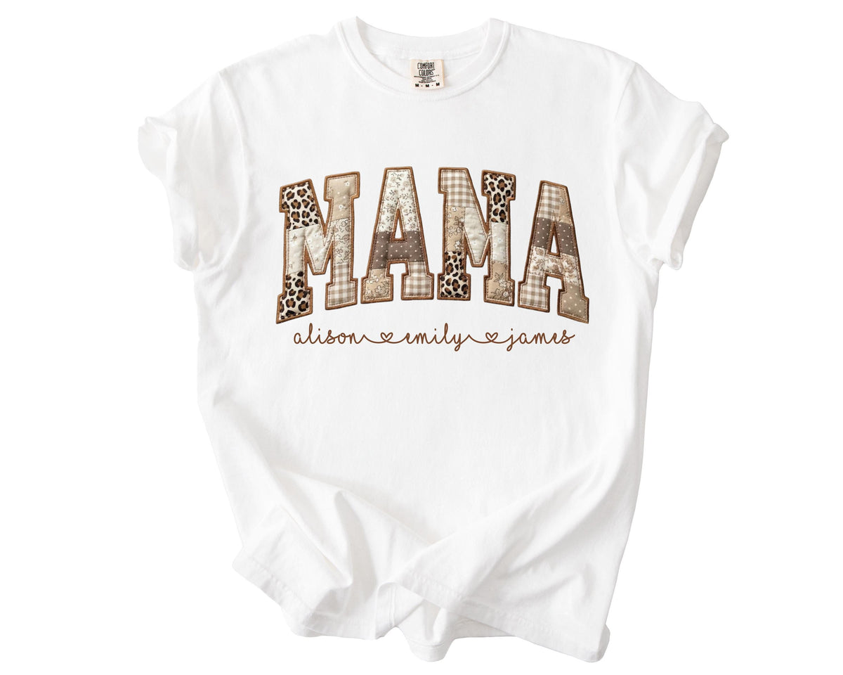 Personalized Leopard Faux Patchwork Mama Shirt