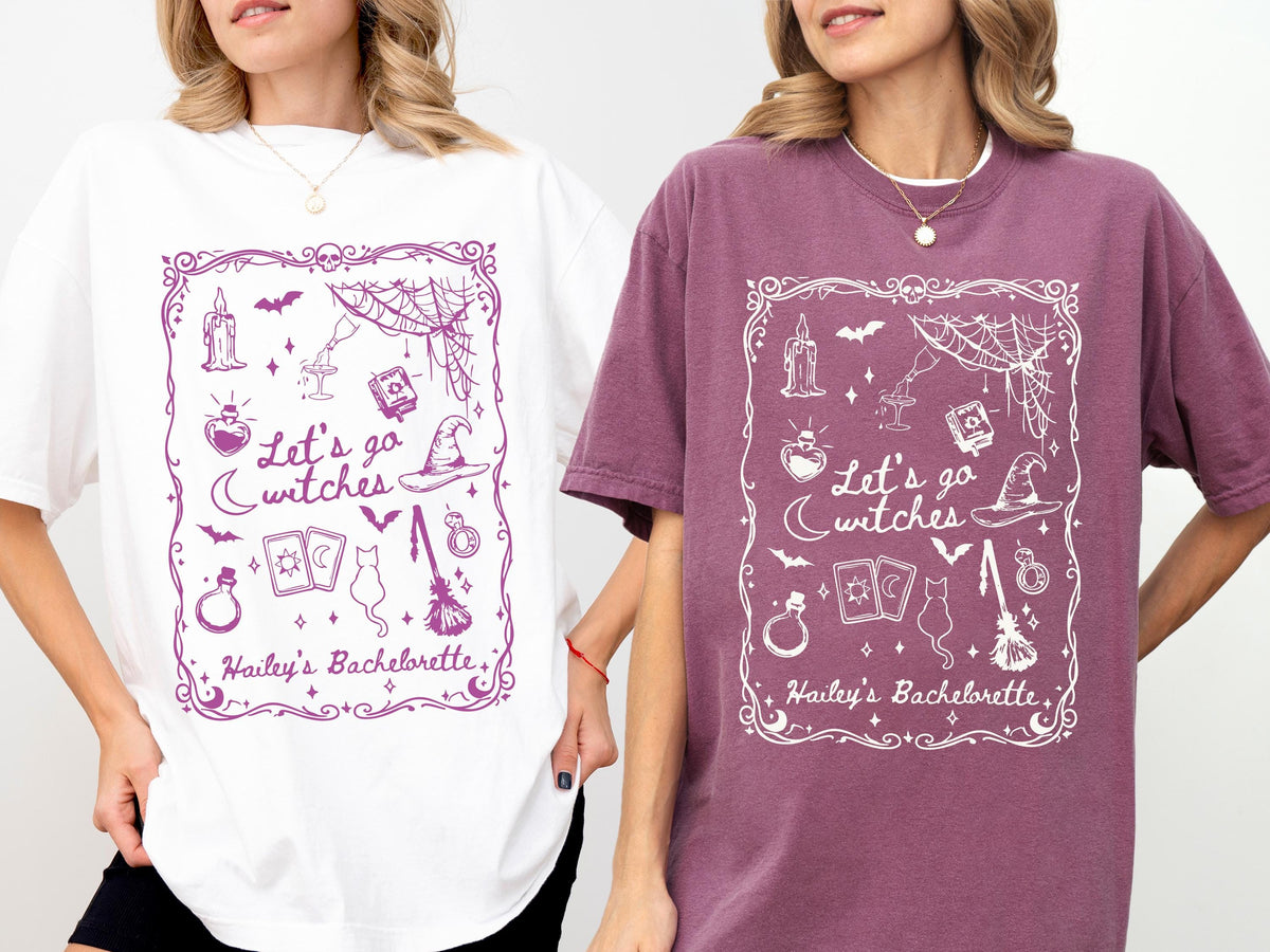 Comfort Colors® Let's Go Witches Bachelorette T-Shirt, Custom Witchy Bride Shirt, Bride Team Tees