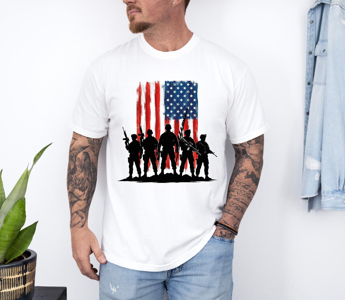American Flag and Soldiers Graphic Shirt