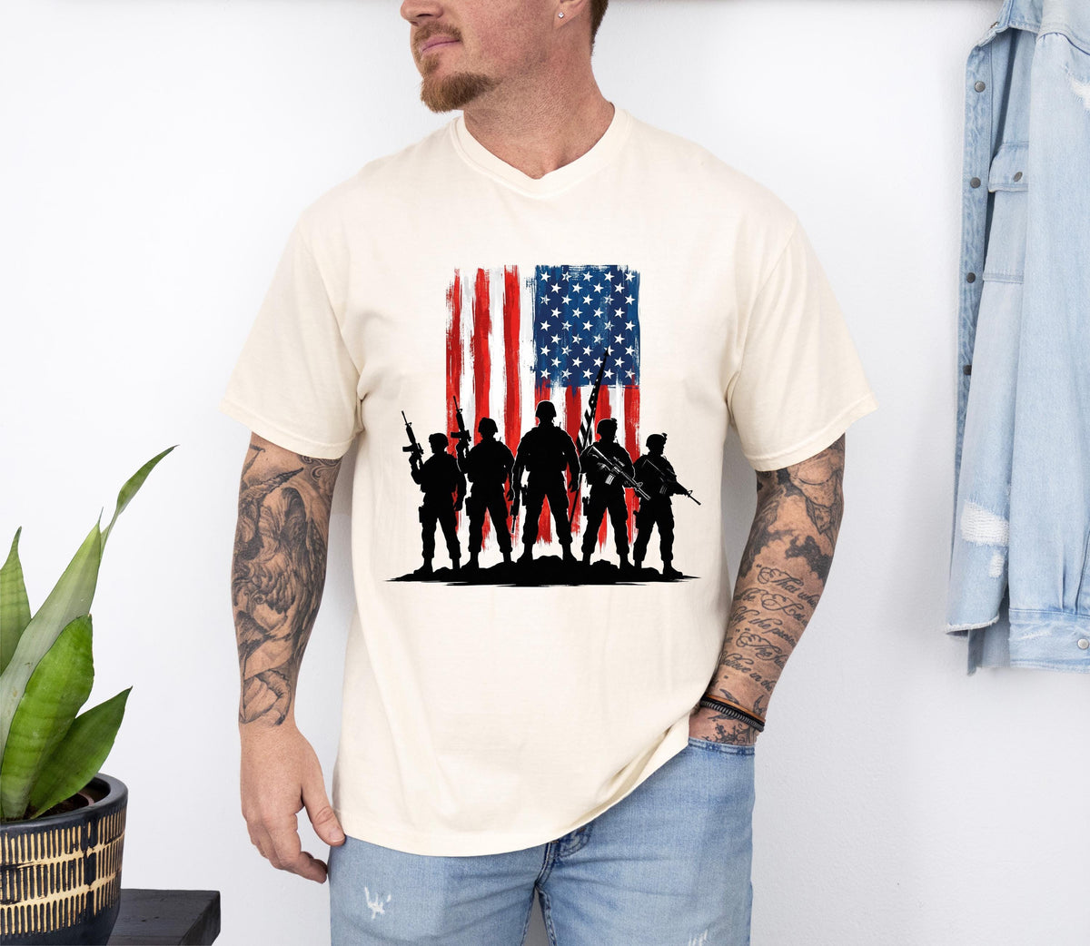 American Flag and Soldiers Graphic Shirt