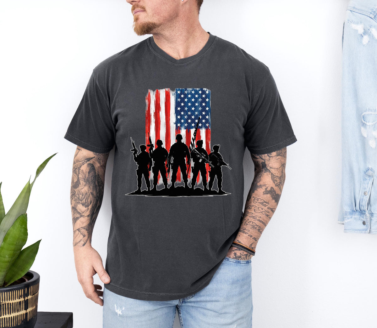 American Flag and Soldiers Graphic Shirt
