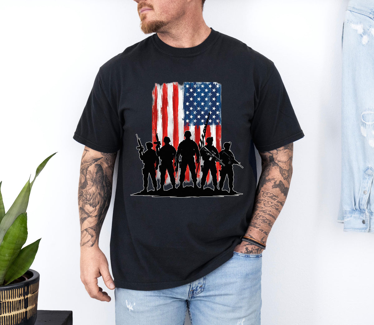 American Flag and Soldiers Graphic Shirt