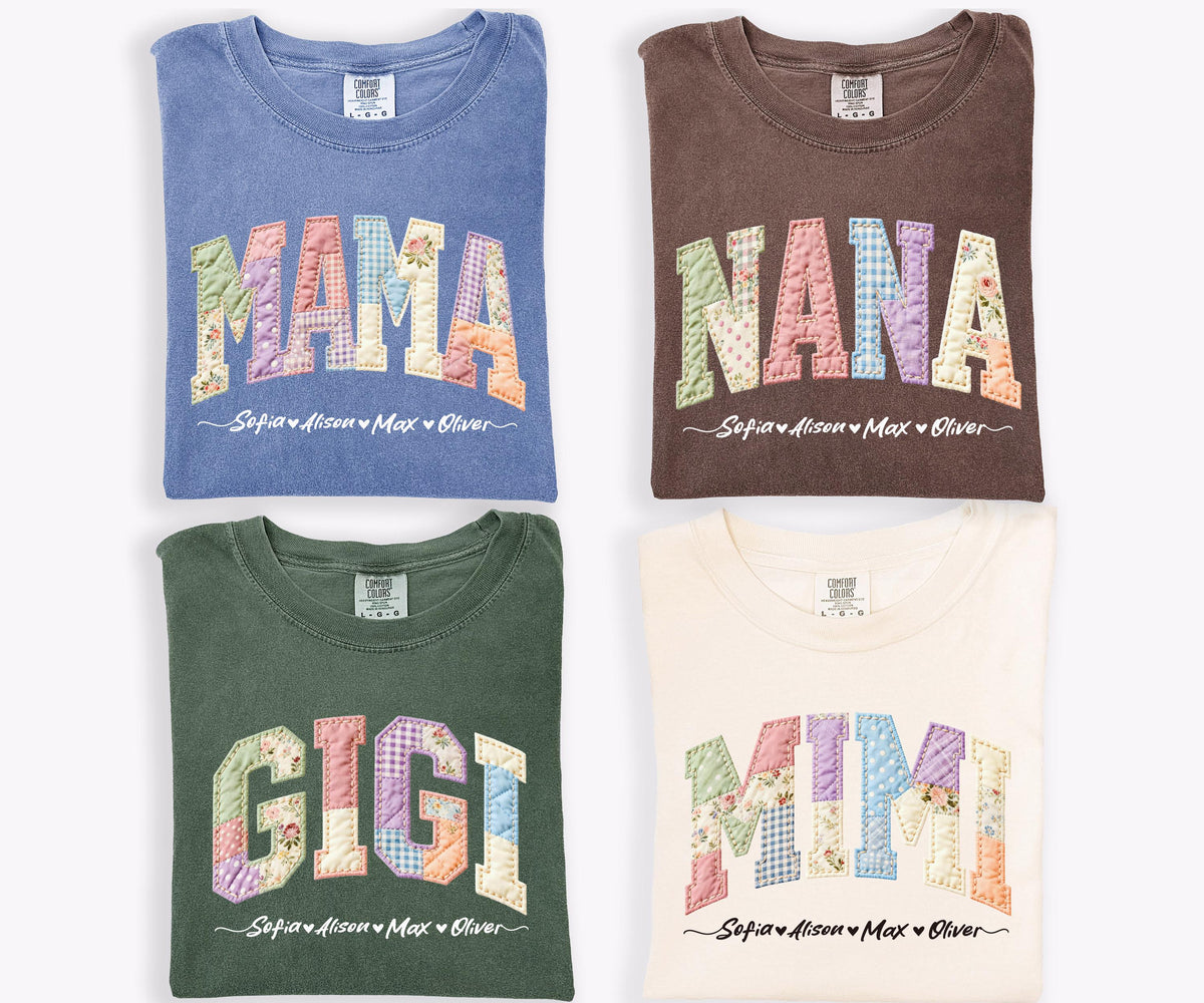 Comfort Colors® Faux Patchwork Mama Shirt, Custom Nana Tee, Mother's Day Gift
