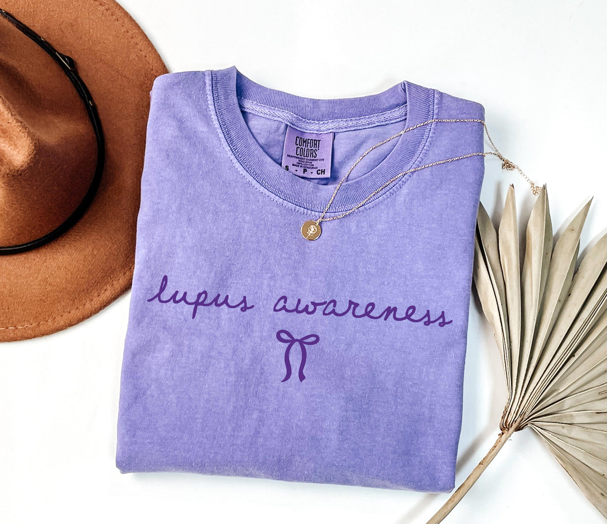 Comfort Colors® Lupus Warrior Shirt, Coquette Bow Lupus Fighter T-Shirt, Purple Ribbon Tee Gift
