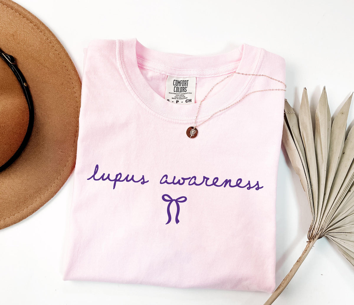 Comfort Colors® Lupus Warrior Shirt, Coquette Bow Lupus Fighter T-Shirt, Purple Ribbon Tee Gift